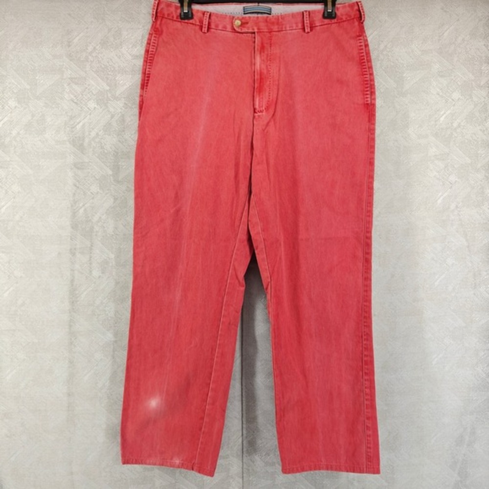 Peter Millar Chino Pants Mens 35 Red Solid Pima Cotton Straight‎ Leg Flat Front